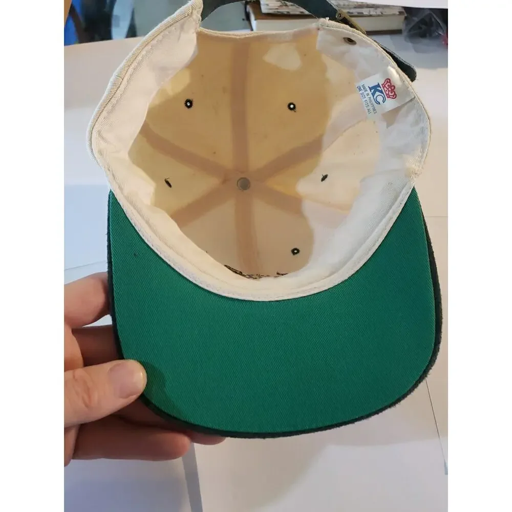 Vintage 90s San Antonio Texas Cowboy Black Suede Green Brim Strapback Hat